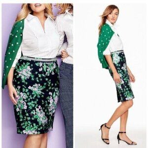 Talbots Floral Oprah Pencil Skirt Navy Blue Purple Green